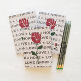 Bundle of 3 "Love & Hope" A6 Recycled Notebook Pencil Sets