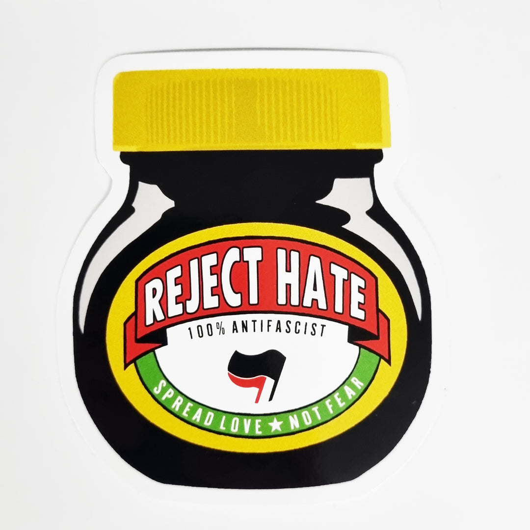 Reject Hate Shaped Vinyl Sticker – Heavy Manners Artivism